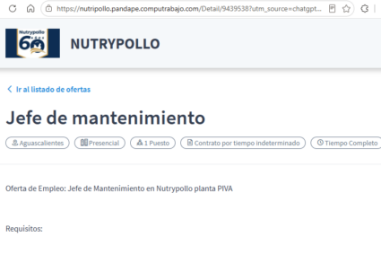 NUTRYPOLLO BUSCA JEFE DE MANTENIMIENTO EN PIVA: ¿QUIÉN RESPONDE MIENTRAS LA PLAZA ESTÁ VACANTE?