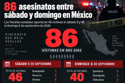 86 asesinatos entre sábado y domingo; Guanajuato acumula 11